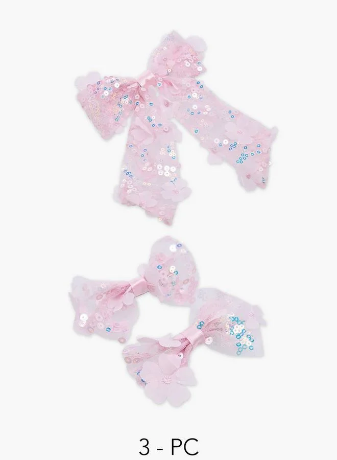 فلورا بيلا من شو إكسبرس Set Of 3 Bow Barrette Hair Clip With Sequin Embellishments Ramadan Collections